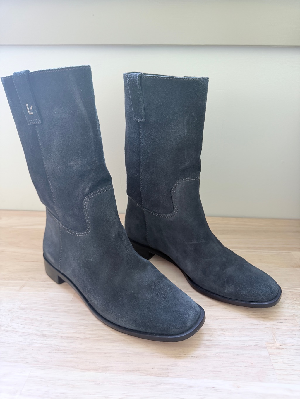 Larroud Barb Suede Boots 7 | Grey Blue Suede Mid-Calf Boots | New Without Box